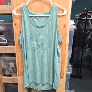 Gaiam Size L Light Green Floral Print Sleeveless Tank Top